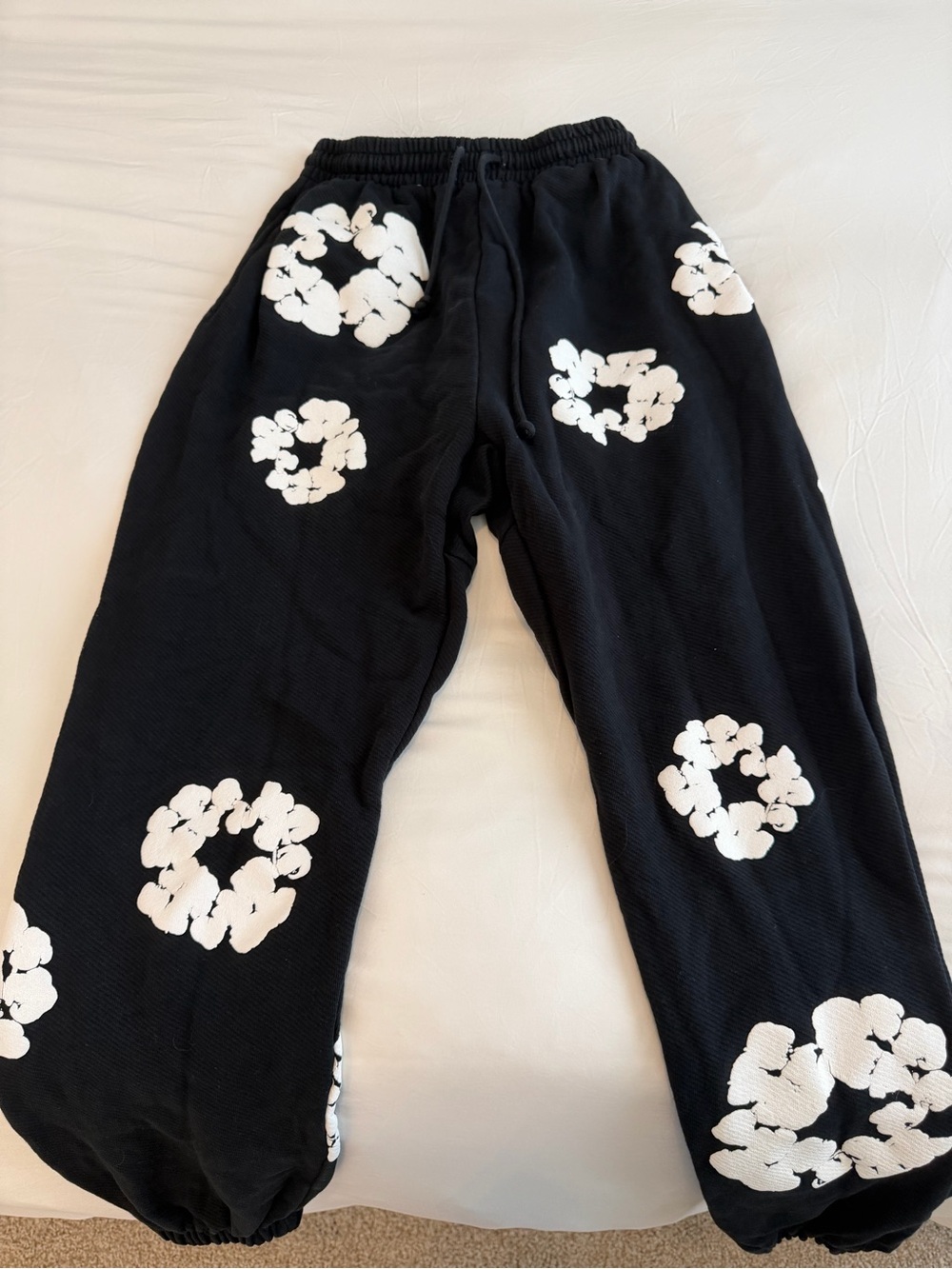 Black Joggers with White Floral Ring Prints